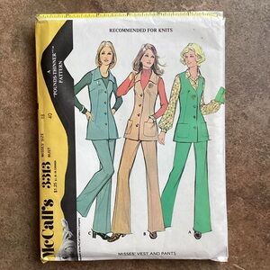 Vintage 1972 McCall's 3313 Sewing Pattern Misses' Vest & Pants, 70s